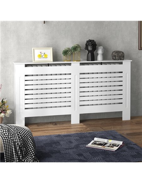 HOMCOM Radiator Cover, Modern MDF White Painted Cabinet with Horizontal Slats for Living Room, Bedroom, 152L x 19W x 81H cm - pic 127057 | FastDaddyshop