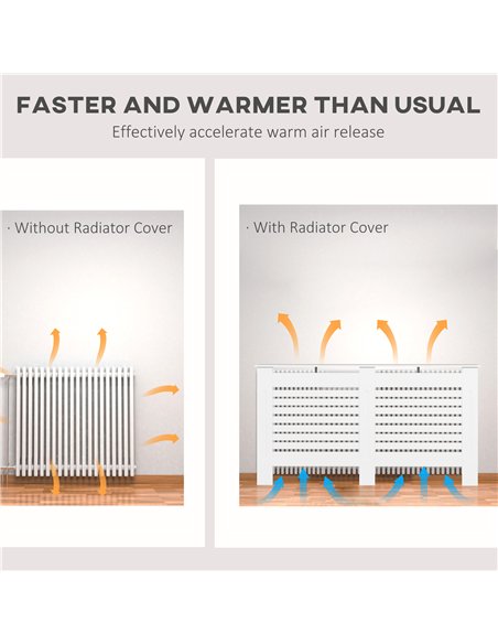 HOMCOM Radiator Cover, Modern MDF White Painted Cabinet with Horizontal Slats for Living Room, Bedroom, 152L x 19W x 81H cm - pic 127059 | FastDaddyshop