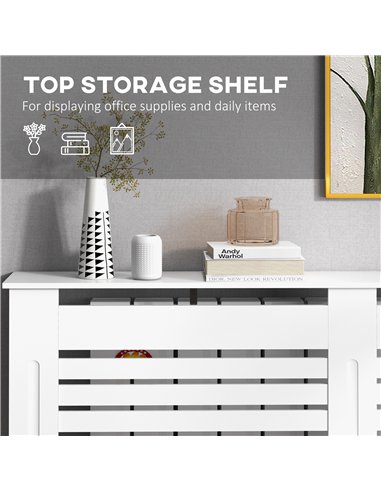 HOMCOM Radiator Cover, Modern MDF White Painted Cabinet with Horizontal Slats for Living Room, Bedroom, 152L x 19W x 81H cm