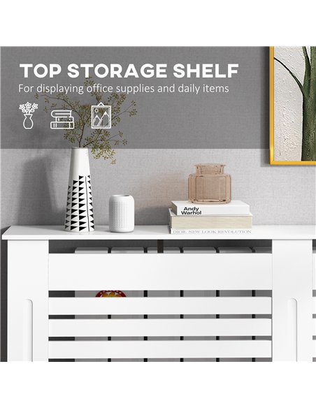 HOMCOM Radiator Cover, Modern MDF White Painted Cabinet with Horizontal Slats for Living Room, Bedroom, 152L x 19W x 81H cm - pic 127060 | FastDaddyshop