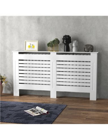 HOMCOM Radiator Cover, Modern MDF White Painted Cabinet with Horizontal Slats for Living Room, Bedroom, 152L x 19W x 81H cm