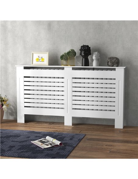 HOMCOM Radiator Cover, Modern MDF White Painted Cabinet with Horizontal Slats for Living Room, Bedroom, 152L x 19W x 81H cm - pic 127062 | FastDaddyshop