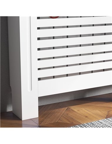 HOMCOM Radiator Cover, Modern MDF White Painted Cabinet with Horizontal Slats for Living Room, Bedroom, 152L x 19W x 81H cm