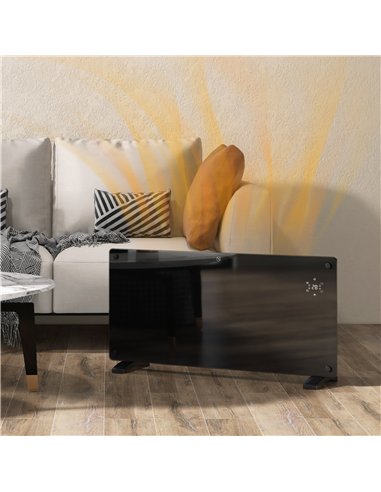 HOMCOM Electric Heater Wifi Smart App, 2000W Glass Panel Heater Radiator, Freestanding or Wall Mounted Convector Space Heater wi