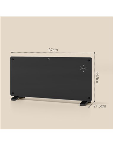 HOMCOM Electric Heater Wifi Smart App, 2000W Glass Panel Heater Radiator, Freestanding or Wall Mounted Convector Space Heater wi