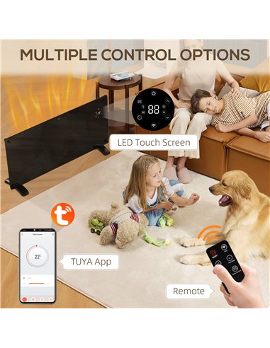 HOMCOM Electric Heater Wifi Smart App, 2000W Glass Panel Heater Radiator, Freestanding or Wall Mounted Convector Space Heater wi