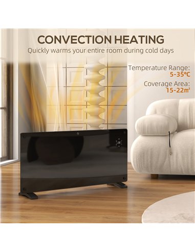 HOMCOM Electric Heater Wifi Smart App, 2000W Glass Panel Heater Radiator, Freestanding or Wall Mounted Convector Space Heater wi