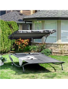 Outsunny Double Hammock Bed with Pillows, Grey 2