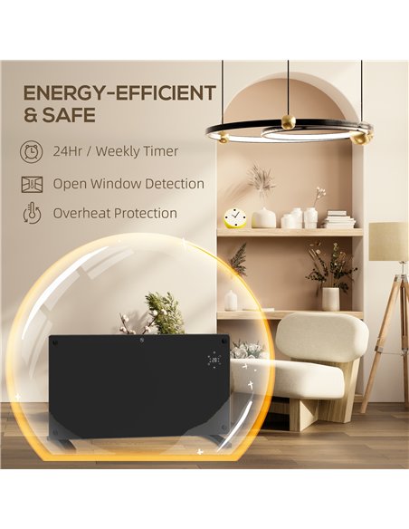 HOMCOM Electric Heater Wifi Smart App, 2000W Glass Panel Heater Radiator, Freestanding or Wall Mounted Convector Space Heater wi - pic 127070 | FastDaddyshop