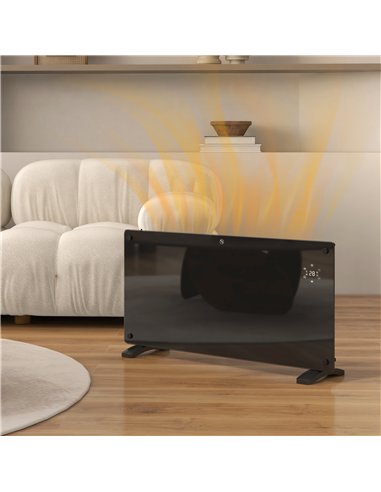 HOMCOM Electric Heater Wifi Smart App, 2000W Glass Panel Heater Radiator, Freestanding or Wall Mounted Convector Space Heater wi