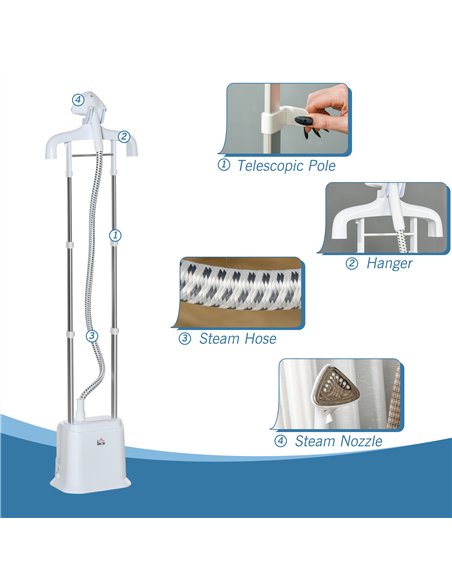 HOMCOM Upright Garment Clothes Steamer with 6 Steam Setting, 45s Fast Heat-up, 1.7L Water Tank and 45min Steamer, Wrinkle and Od - pic 127079 | FastDaddyshop