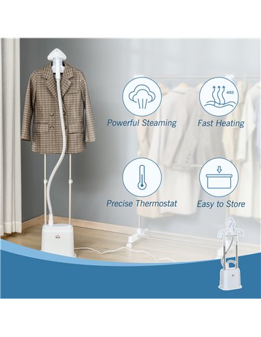 HOMCOM Upright Garment Clothes Steamer with 6 Steam Setting, 45s Fast Heat-up, 1.7L Water Tank and 45min Steamer, Wrinkle and Od