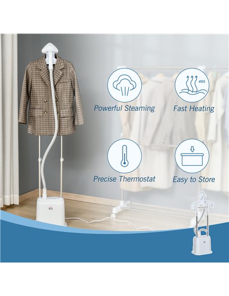 HOMCOM Upright Garment Clothes Steamer with 6 Steam Setting, 45s Fast Heat-up, 1.7L Water Tank and 45min Steamer, Wrinkle and Od - pic 127080 | FastDaddyshop