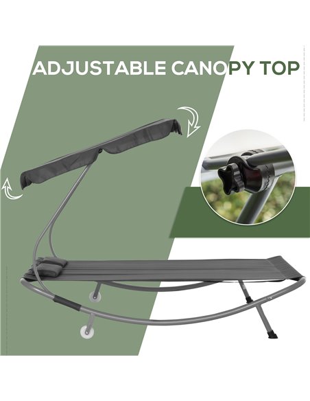 Outsunny Patio Double Hammock Sun Lounger Bed w/ Canopy Shelter, Wheels & 2 Pillows, Grey - pic 12709 | FastDaddyshop