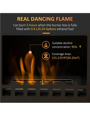 HOMCOM Free Standing Ethanol Fireplace, Bioethanol Heater Stove Fire with 0.9L Tank, 3 Hours Burning Time, Black