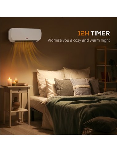 HOMCOM 2000W PTC On-Wall Heater, 10-49°C Temperature - White