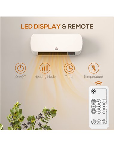 HOMCOM 2000W PTC On-Wall Heater, 10-49°C Temperature - White