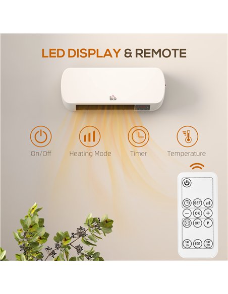 HOMCOM 2000W PTC On-Wall Heater, 10-49°C Temperature - White - pic 127105 | FastDaddyshop