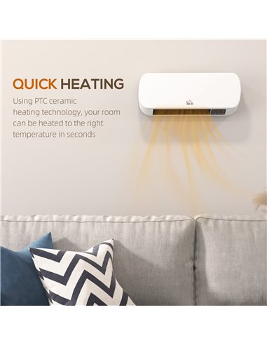 HOMCOM 2000W PTC On-Wall Heater, 10-49°C Temperature - White