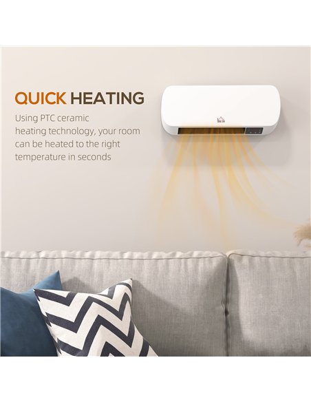 HOMCOM 2000W PTC On-Wall Heater, 10-49°C Temperature - White - pic 127107 | FastDaddyshop