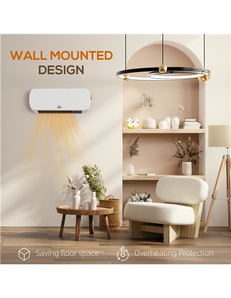 HOMCOM 2000W PTC On-Wall Heater, 10-49°C Temperature - White - pic 127109 | FastDaddyshop