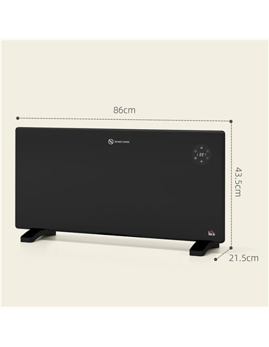 HOMCOM 2000W Electric Convector Heater, Freestanding or Wall Mounted, Space Heater with Adjustable Thermostat, Timer, Black