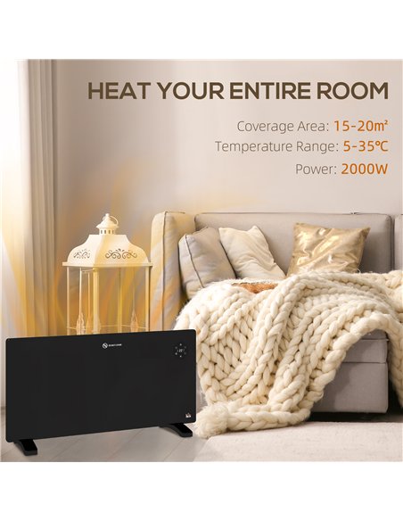 HOMCOM 2000W Electric Convector Heater, Freestanding or Wall Mounted, Space Heater with Adjustable Thermostat, Timer, Black - pic 127113 | FastDaddyshop