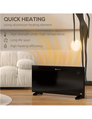 HOMCOM 2000W Electric Convector Heater, Freestanding or Wall Mounted, Space Heater with Adjustable Thermostat, Timer, Black