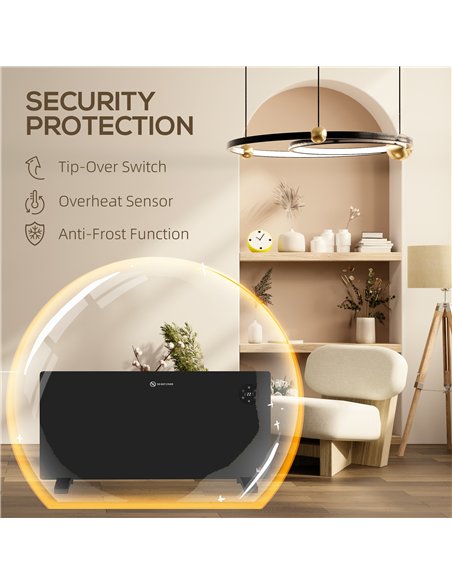 HOMCOM 2000W Electric Convector Heater, Freestanding or Wall Mounted, Space Heater with Adjustable Thermostat, Timer, Black - pic 127116 | FastDaddyshop