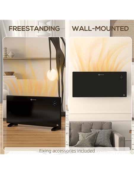 HOMCOM 2000W Electric Convector Heater, Freestanding or Wall Mounted, Space Heater with Adjustable Thermostat, Timer, Black - pic 127117 | FastDaddyshop