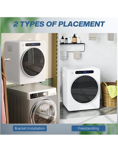 HOMCOM 4kg Vented Tumble Dryer, 1000W Compact Freestanding Front Tumble Dryer with Stainless Steel Tub, Timer, 6 Heat Settings, 