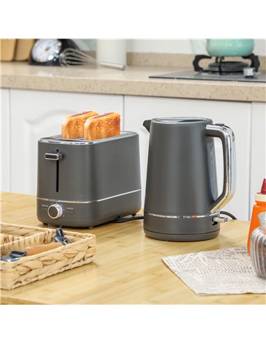 HOMCOM Kettle and Toaster Set, 1.7L 3000W Fast Boil Kettle & 2 Slice Toaster Kitchen Set with 6 Level Browning Controls, Defrost