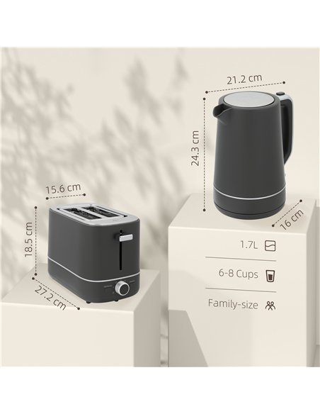 HOMCOM Kettle and Toaster Set, 1.7L 3000W Fast Boil Kettle & 2 Slice Toaster Kitchen Set with 6 Level Browning Controls, Defrost - pic 127130 | FastDaddyshop