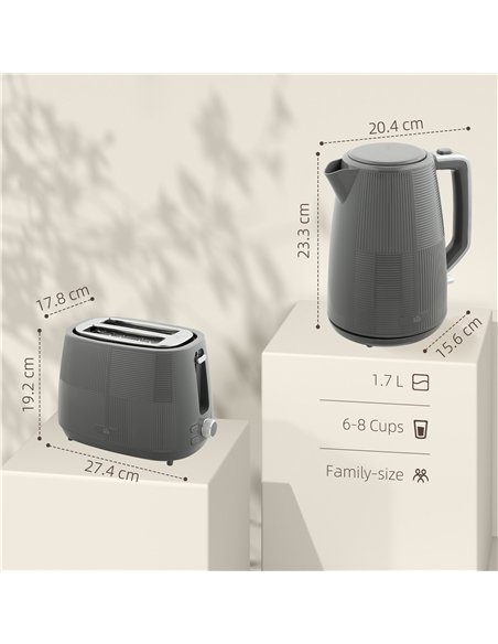 HOMCOM Kettle and Toaster Set, 1.7L 3000W Fast Boil Kettle & 2 Slice Toaster Kitchen Set with 7 Level Browning Controls, Defrost - pic 127139 | FastDaddyshop