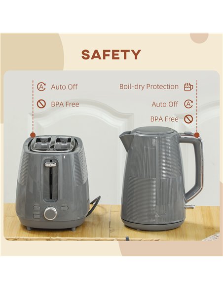 HOMCOM Kettle and Toaster Set, 1.7L 3000W Fast Boil Kettle & 2 Slice Toaster Kitchen Set with 7 Level Browning Controls, Defrost - pic 127143 | FastDaddyshop
