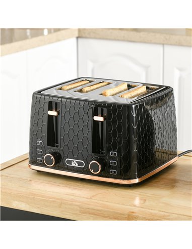 HOMCOM 4 Slice Toaster with 7 Browning Levels, High Lift, Reheat/Defrost/Cancel, Self-centring Function, Removable Crumb Tray, A