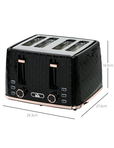 HOMCOM 4 Slice Toaster with 7 Browning Levels, High Lift, Reheat/Defrost/Cancel, Self-centring Function, Removable Crumb Tray, A