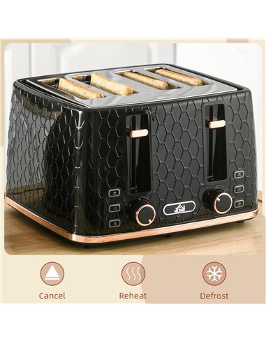 HOMCOM 4 Slice Toaster with 7 Browning Levels, High Lift, Reheat/Defrost/Cancel, Self-centring Function, Removable Crumb Tray, A