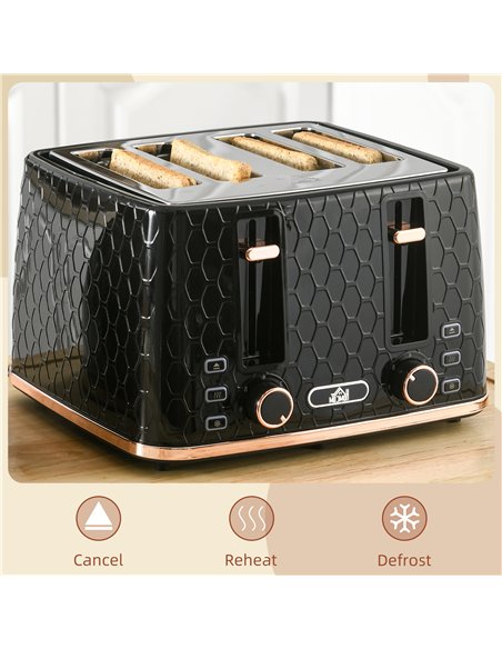 HOMCOM 4 Slice Toaster with 7 Browning Levels, High Lift, Reheat/Defrost/Cancel, Self-centring Function, Removable Crumb Tray, A - pic 127149 | FastDaddyshop