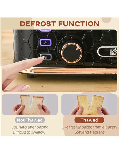 HOMCOM 4 Slice Toaster with 7 Browning Levels, High Lift, Reheat/Defrost/Cancel, Self-centring Function, Removable Crumb Tray, A