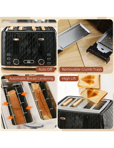 HOMCOM 4 Slice Toaster with 7 Browning Levels, High Lift, Reheat/Defrost/Cancel, Self-centring Function, Removable Crumb Tray, A - pic 127152 | FastDaddyshop