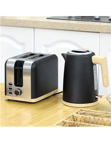 HOMCOM Kettle and Toaster Set, 1.7L 3000W Fast Boil Kettle & 2 Slice Toaster Kitchen Set with 7 Level Browning Controls, Defrost