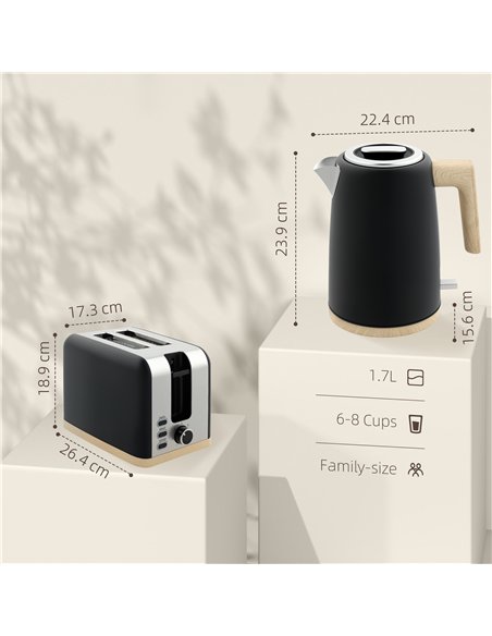 HOMCOM Kettle and Toaster Set, 1.7L 3000W Fast Boil Kettle & 2 Slice Toaster Kitchen Set with 7 Level Browning Controls, Defrost - pic 127157 | FastDaddyshop