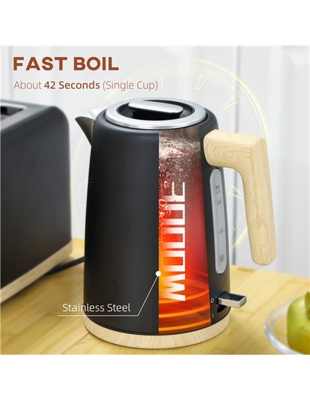 HOMCOM Kettle and Toaster Set, 1.7L 3000W Fast Boil Kettle & 2 Slice Toaster Kitchen Set with 7 Level Browning Controls, Defrost - pic 127158 | FastDaddyshop