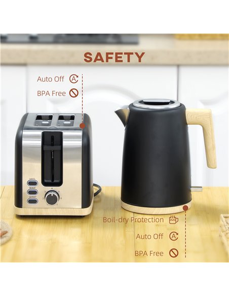 HOMCOM Kettle and Toaster Set, 1.7L 3000W Fast Boil Kettle & 2 Slice Toaster Kitchen Set with 7 Level Browning Controls, Defrost - pic 127161 | FastDaddyshop