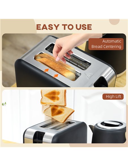 HOMCOM Kettle and Toaster Set, 1.7L 3000W Fast Boil Kettle & 2 Slice Toaster Kitchen Set with 7 Level Browning Controls, Defrost - pic 127162 | FastDaddyshop