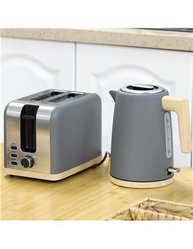 HOMCOM Kettle and Toaster Set, 1.7L 3000W Fast Boil Kettle & 2 Slice Toaster Kitchen Set with 7 Level Browning Controls, Defrost