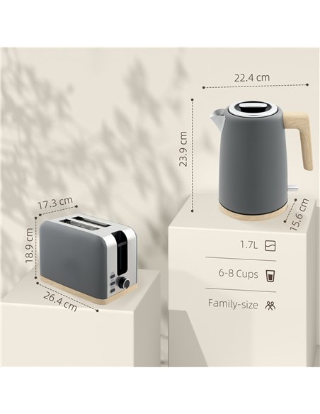 HOMCOM Kettle and Toaster Set, 1.7L 3000W Fast Boil Kettle & 2 Slice Toaster Kitchen Set with 7 Level Browning Controls, Defrost - pic 127166 | FastDaddyshop