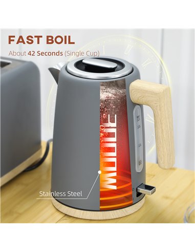 HOMCOM Kettle and Toaster Set, 1.7L 3000W Fast Boil Kettle & 2 Slice Toaster Kitchen Set with 7 Level Browning Controls, Defrost