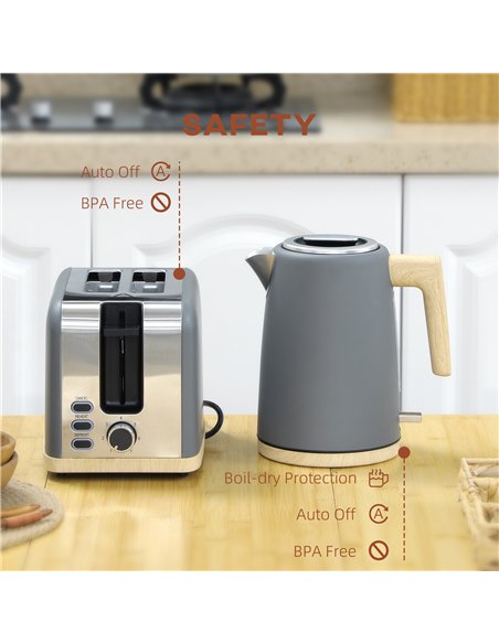 HOMCOM Kettle and Toaster Set, 1.7L 3000W Fast Boil Kettle & 2 Slice Toaster Kitchen Set with 7 Level Browning Controls, Defrost - pic 127170 | FastDaddyshop